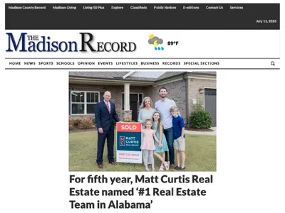 Matt Curtis Real Estate has been named the "#1 Real Estate Team in Alabama" for the fifth consecutive year by the RealTrends + Tom Ferry The Thousand rankings. This prestigious recognition highlights their success on a national level, where they also rank